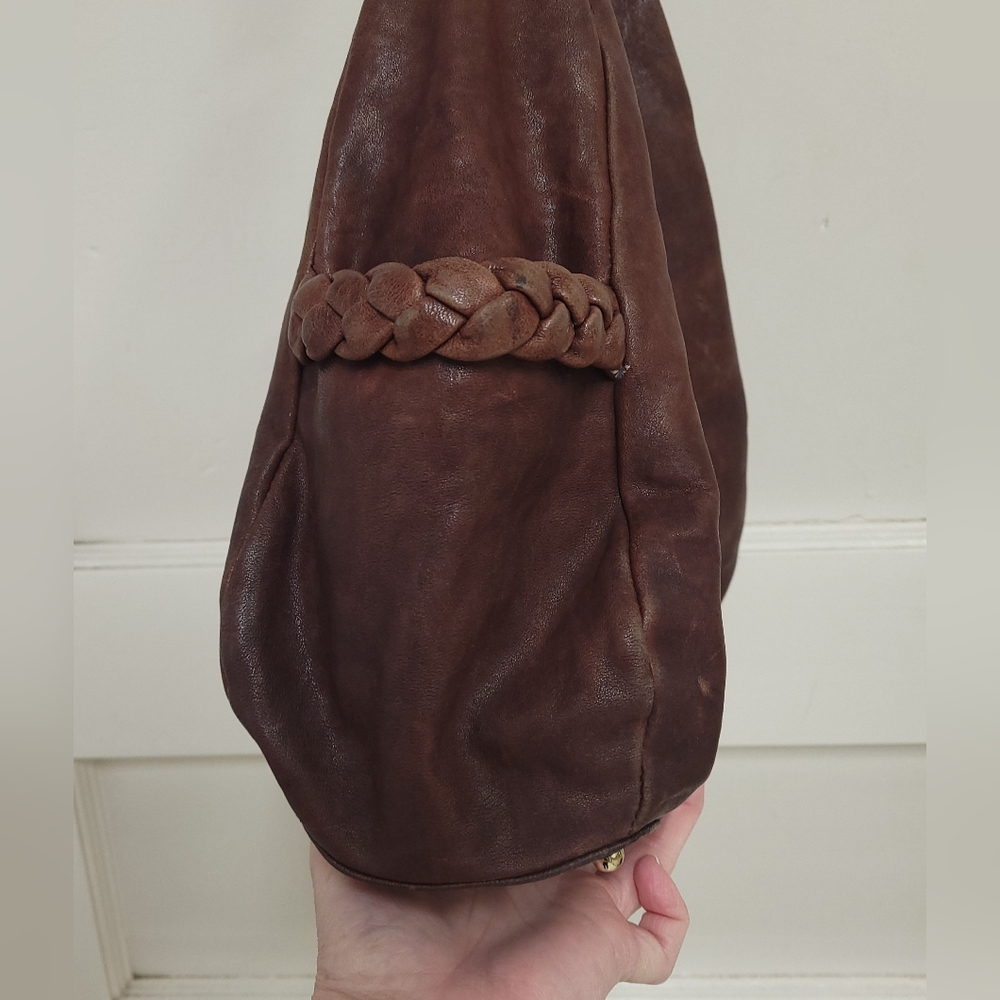 Botkier women's leather Hobo handbag Braided strap suede interior gold hardware - Picture 4 of 17